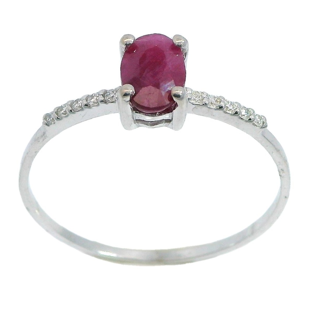6x4MM OVAL RUBI AND DIAMOND RING. H-SI 0.07 CT TW