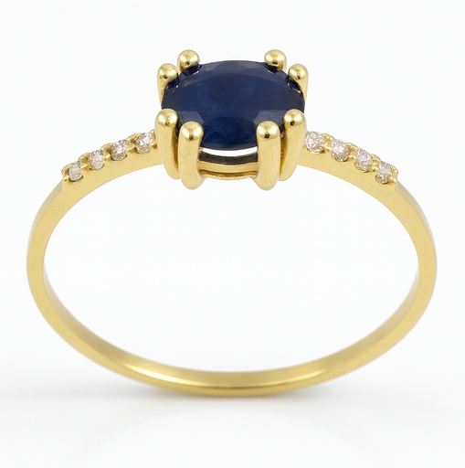 [B4159/SZ] RING WITH 6x4MM OVAL SAPPHIRE AND 8 1MM DIAMONDS H-SI 0.05 CT TW