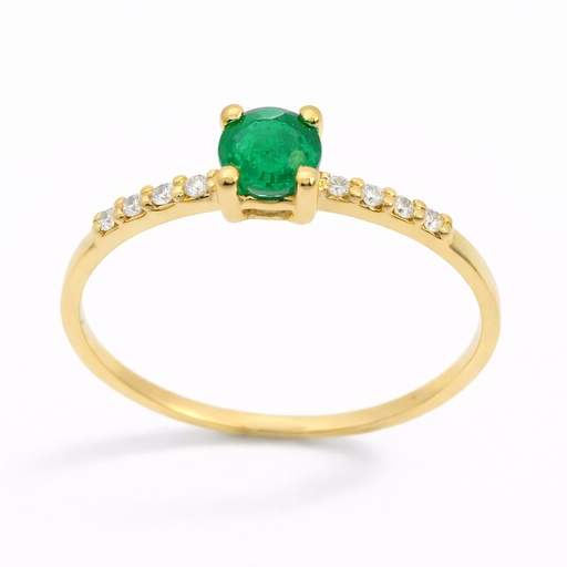 [B4155/SE] RING WITH 4MM ROUND EMERALD AND 8 1MM DIEMONDS H-SI 0.06 CT TW 