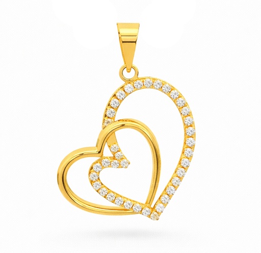 [5552] 20MM DOUBLE HEART PENDANT WITH CZ.