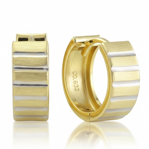 [5637] 16x7MM TWO TONE CARVED HOOP EARRINGS.