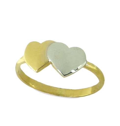 [4734] TWO TONE GOLD TWO HEARTS RING.