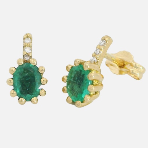 [B4156E] PENDIENTES ESMERALDA OVAL 5x4MM 6BRILLANTE 1MM H-SI 0.03 CT TW