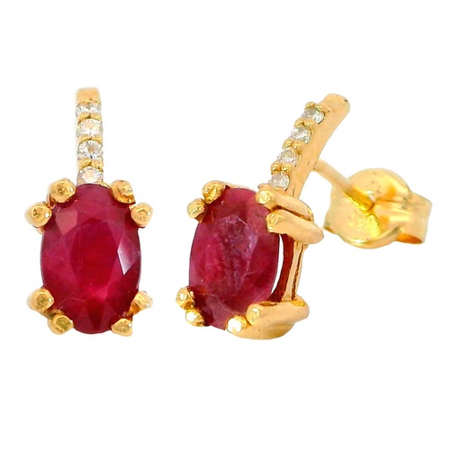 [B4159R] PENDIENTES RUBÍ OVAL 6x4 8 BRILLANTES 1MM H-SI 0.04 CT