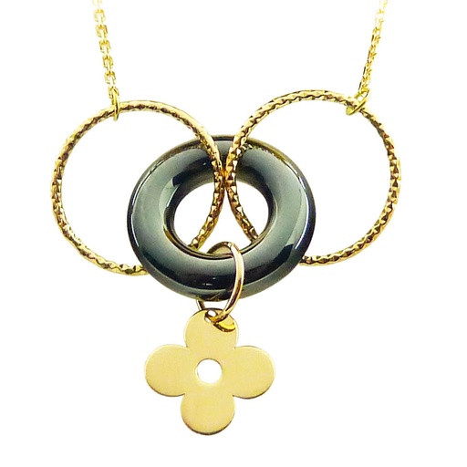 [5344] FOUR LEAF AND CERAMIC NECKLACE.