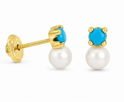 [2646] PENDIENTES PATILLA PERLA DE 3'5MM Y BOLA COLOR TURQUESA.