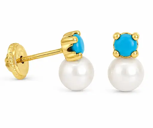 [2647] 5MM PEARL AND TURQUOISE COLOR BALL STUD EARRINGS.