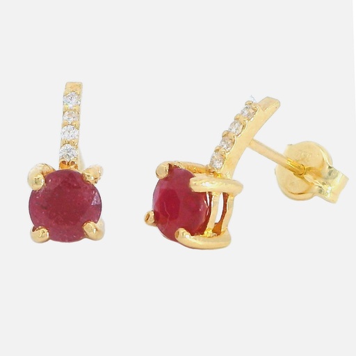 [B4155R] PENDIENTES RUBI REDONDO 4MM 8 BRILLANTES 1MM H-SI 0.04 CT