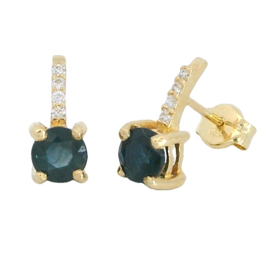 [B4155Z] PENDIENTES ZAFIRO REDONDO 4MM, 8 BRILLANTES 1MM H-SI 0.04 CT