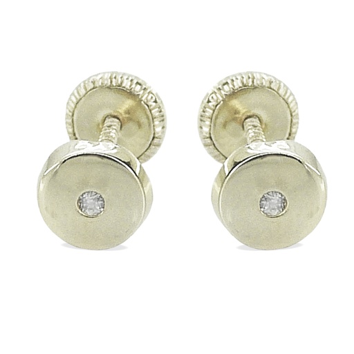 [3370B] PENDIENTES REDONDOS ORO BLANCO CON CIRCONITAS.5'5MM.