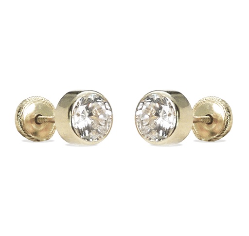 [6187B] 6MM BAZEL CZ SCREW BACK EARRINGS.WHITE GOLD 