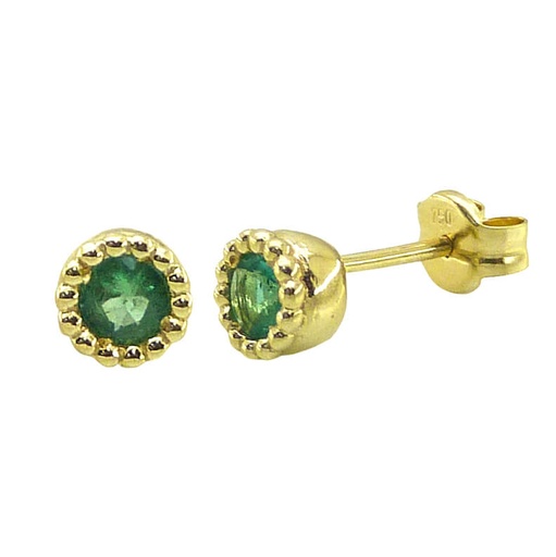 [5471E] NANO EMERALD STUD EARRINGS.4MM.PUSHBACK.