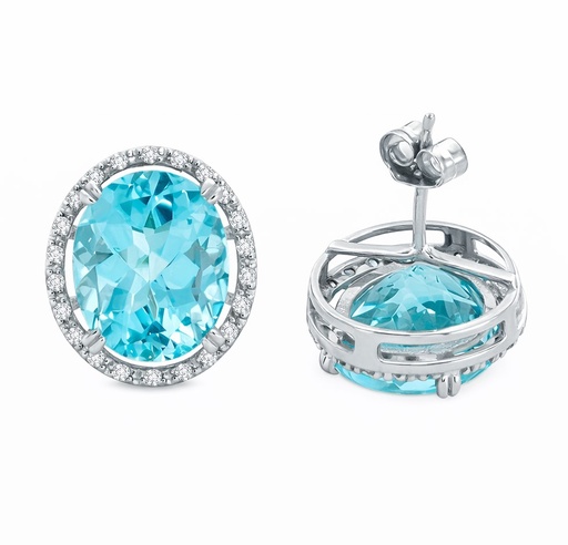[4316B] PENDIENTES TOPACIO AZUL Y CIRCONITAS 12x8MM.ORO BLANCO