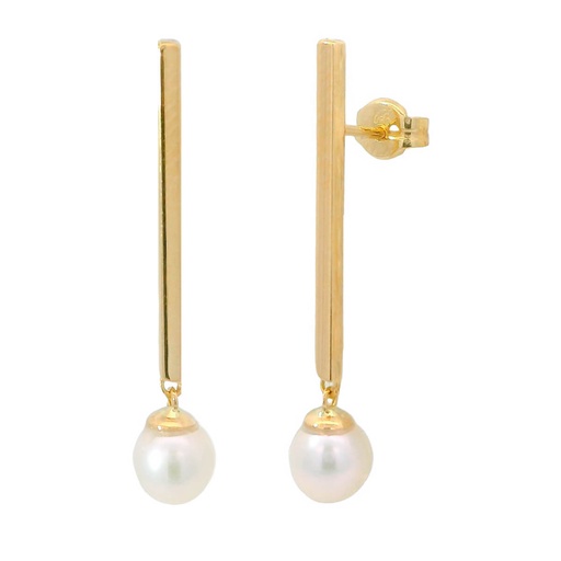 [5856] 30MM SQUARE TUBE DANGLING EARRINGS.5MM FRESHWATER PEARL.