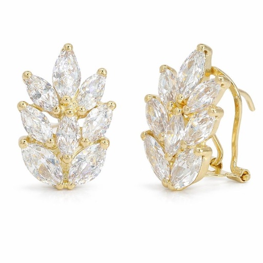 [5902] WHITE CZ FLOWER EARRINGS OMEGA BACK.