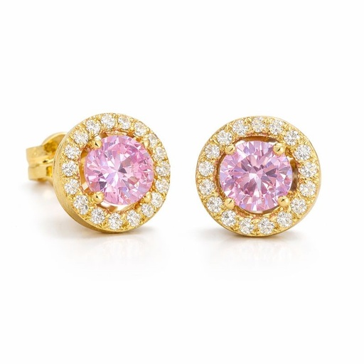 [5905R] 4MM PINK CZ EARRINGS.TOTAL SIZE 7MM.
