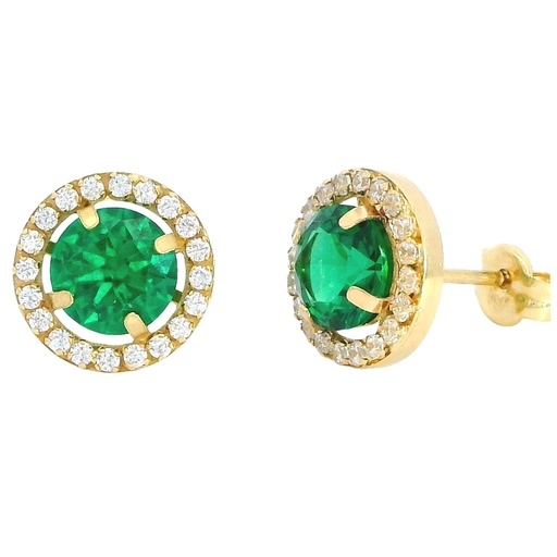 [5908E] 9MM ROUND STUD EARRINGS.5'5MM NANO GREEN STONE.