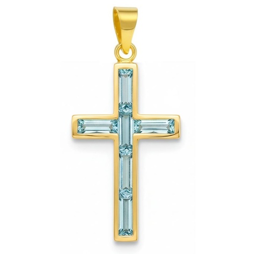 [5909A] CROSS PENDANT WITH AQUAMARINE STONES.19x10MM.