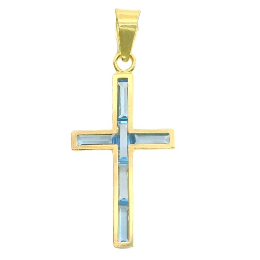[5909A] CROSS PENDANT WITH AQUAMARINE STONES.19x10MM.