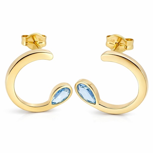 [5910A] 12MM HALF CIRCLE EARRINGS WITH AQUAMARINE COLOR STONE.