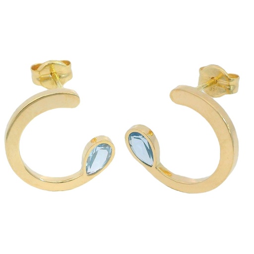 [5910A] 12MM HALF CIRCLE EARRINGS WITH AQUAMARINE COLOR STONE.