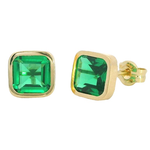[5912E] 6x6MM EMERALD COLOR CZ SQUARE STUD EARRINGS.