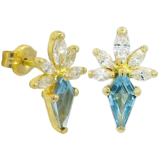 [5928A] 7x4 MM AQUAMARINE COLOR KITE CZ EARRINGS.PUSHBACK.