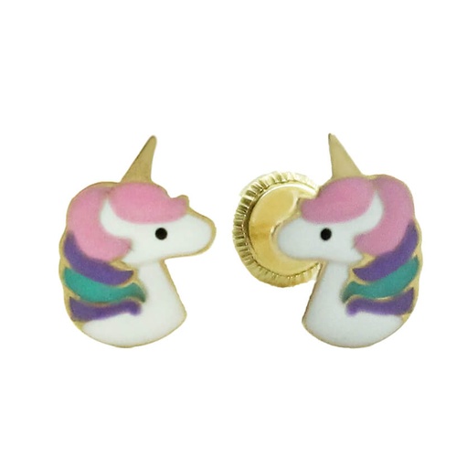 [5800] 8MM ENAMEL UNICORN EARRINGS.SCREW BACK.