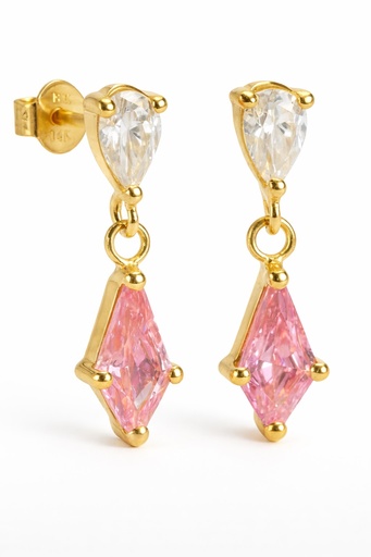 [5929R] 7x4 MM PINK COLOR KITE CZ EARRINGS.PUSHBACK.