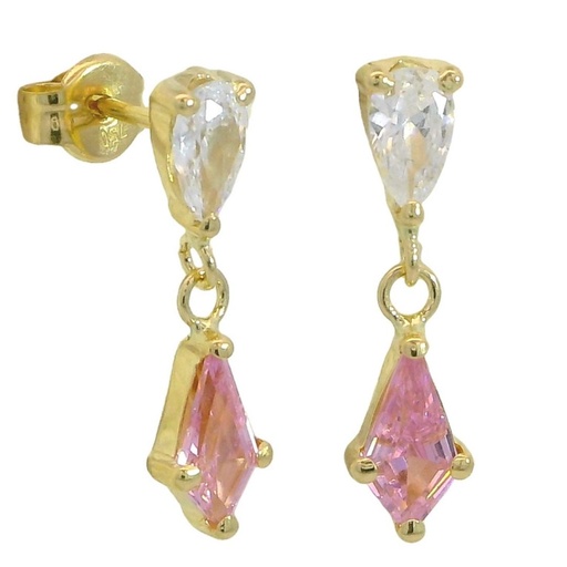 [5929R] 7x4 MM PINK COLOR KITE CZ EARRINGS.PUSHBACK.