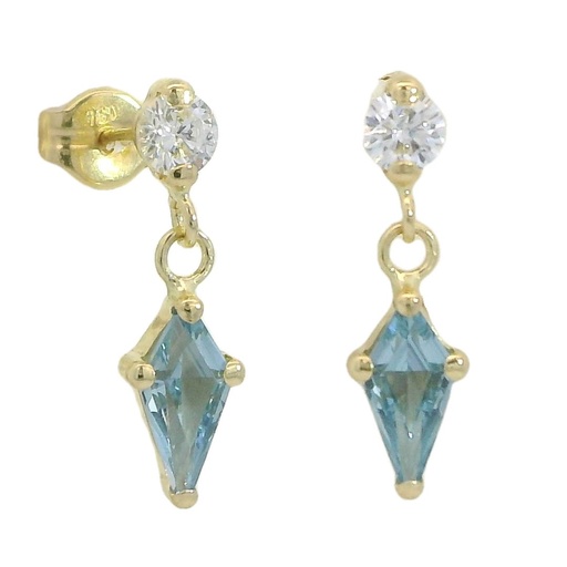 [5930A] 7x4 MM AQUAMARINE KITE CZ EARRINGS.PUSHBACK.15MM.
