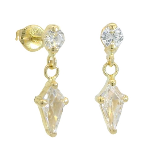 [5930CZ] 7x4 MM WHITE KITE CZ EARRINGS.PUSHBACK.15MM.