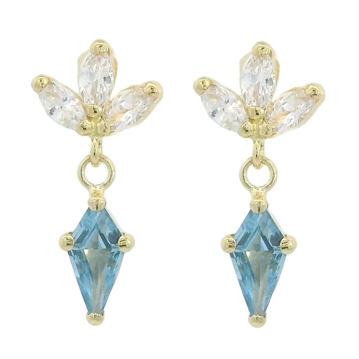[5931A] 7x4MM AQUAMARINE COLOR KITE CZ EARRINGS.11MM.