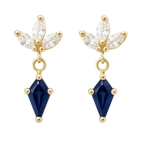 [5931Z] PENDIENTES FLOR COMETA PIEDRA COLOR ZAFIRO DE 7x4MM.11MM.