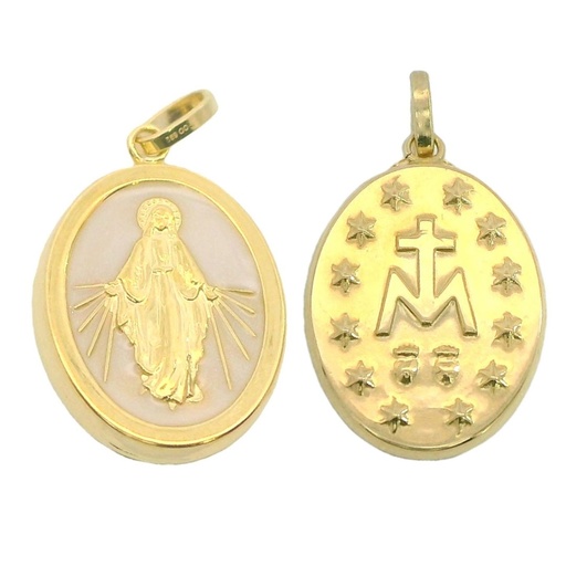 [5932N] 21MM MOTHER OF PEARL MIRACULOUS VIRGIN MARY MEDAL.