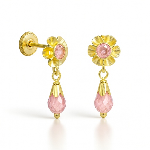 [1516/2R] PENDIENTES ARQUILLO BOLA ROSA .TORNILLO.15MM.