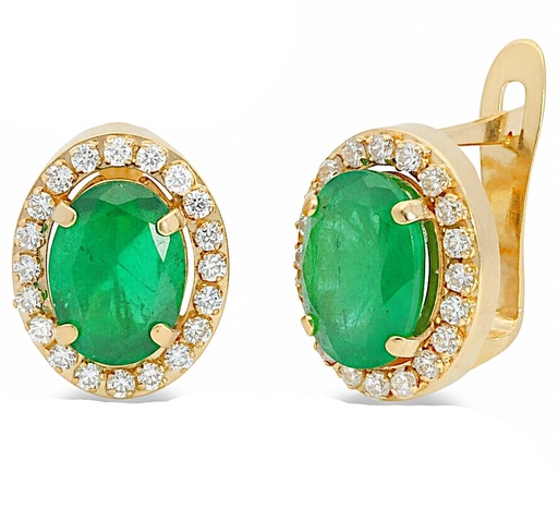 [5934E] 7x5MM OVAL EMERALD AND CZ EARRINGS.