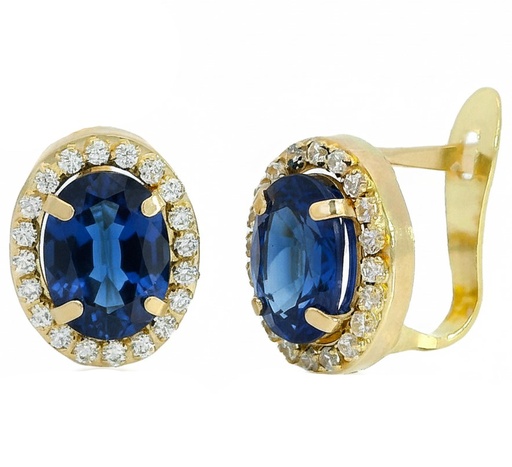 [5934Z] 7x5MM OVAL SAPPHIRE AND CZ EARRINGS.