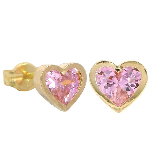 [5937R] 6MM PINK CZ HEART STUD EARRINGS.