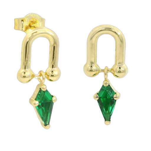 [5942E] PENDIENTES ESLABON COMETA PIEDRA COLOR ESMERALDA DE 7x4MM.10MM.