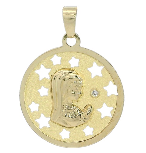 [5945] MEDALLA VIRGEN NIÑA CALADA CON ESTRELLAS  18 MM.