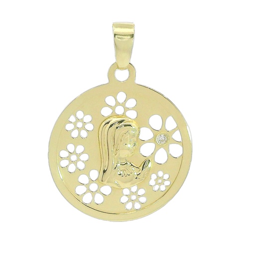 [5949] 20MM SATIN FINISH VIRGIN MEDAL WITH OPENWORK. FLOWERS MOTIF.
