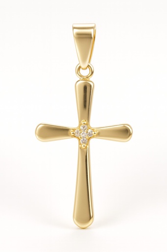 [5956] 17x12MM GOLD CROSS PENDANT WITH CZ.