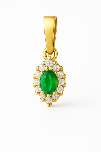 [5961CE] 3x2MM EMERALD AND CZ SHUTTLE PENDANT.8x5MM.