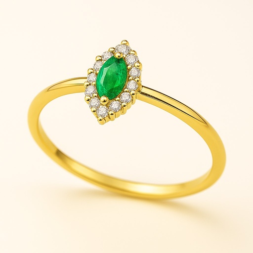 [5961/SE] 3x2MM EMERALD AND CZ RING.