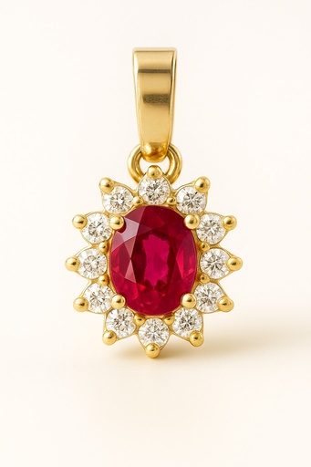 [5962CR] COLGANTE ROSETON  RUBI DE 4x3MM Y CIRCONITAS.