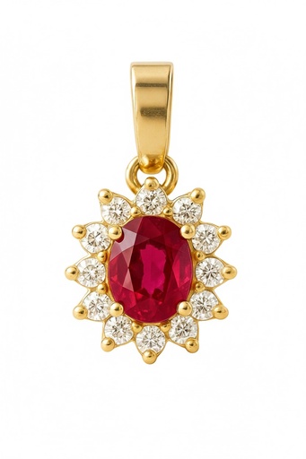 [5962CR] COLGANTE ROSETON  RUBI DE 4x3MM Y CIRCONITAS.