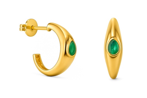 [5963E] 12x3MM HOOP EARRINGS WITH 3x2MM EMERALD.