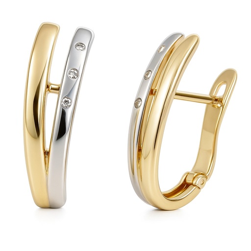 [5977] PENDIENTES MEDIO ARO DOBLE BANDA BICOLOR.16x5MM.