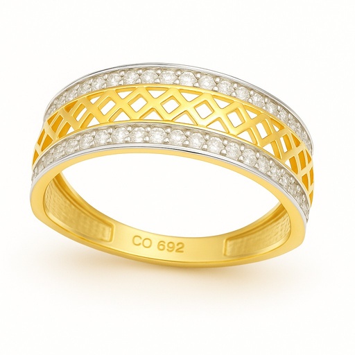 [00010] RHOMBUS AND CZ TWO TONE GOLD RING.